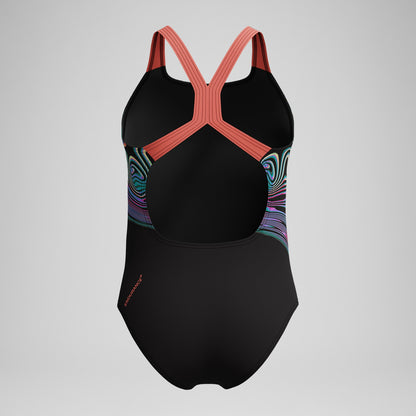 Girls Placement Powerback Swimsuit Black/Orange - Speedo