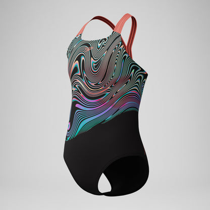 Girls Placement Powerback Swimsuit Black/Orange - Speedo