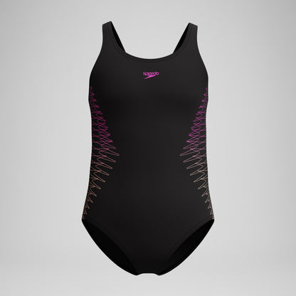 Girls Placement Muscleback Swimsuit Black/Peach - Speedo