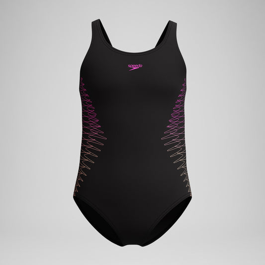 Girls Placement Muscleback Swimsuit Black/Peach - Speedo