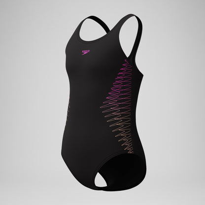 Girls Placement Muscleback Swimsuit Black/Peach - Speedo