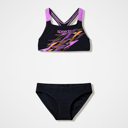 Girls Medley Logo Racerback Bikini Set Black/Pink - Speedo