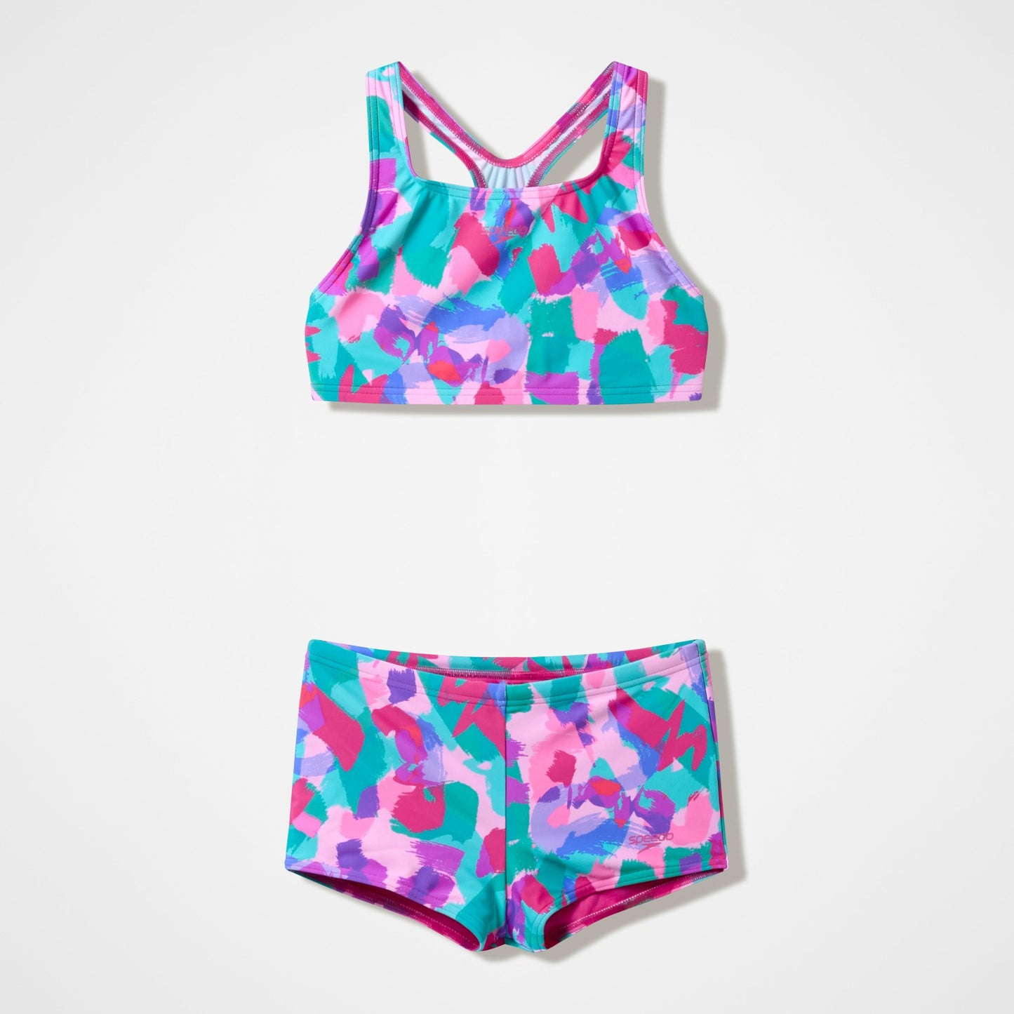 Girls Printed Racerback Bikini Set Pink/Green - Speedo