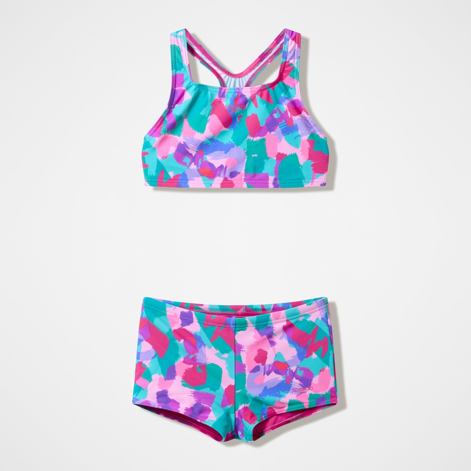 Girls Printed Racerback Bikini Set Pink/Green - Speedo