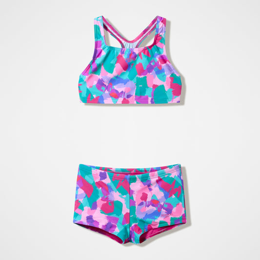 Girls Printed Racerback Bikini Set Pink/Green - Speedo