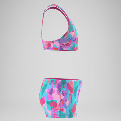 Girls Printed Racerback Bikini Set Pink/Green - Speedo