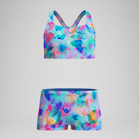 Girls Printed Racerback Bikini Set Blue - Speedo