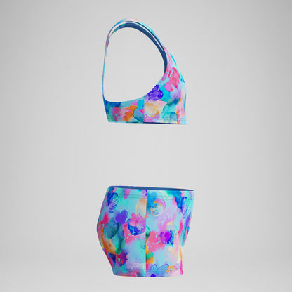 Girls Printed Racerback Bikini Set Blue - Speedo