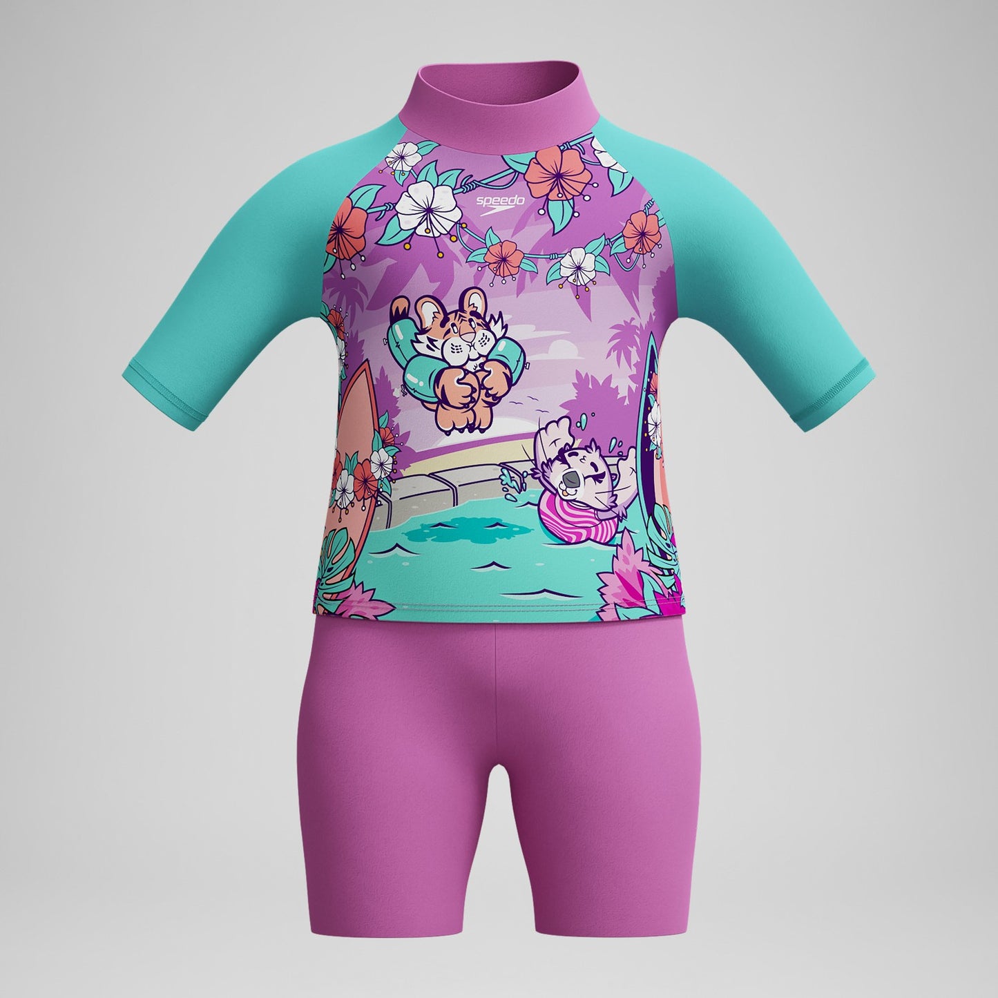 Infant Girls Learn to Swim Sun Protection Top & Short Pink/Green - Speedo