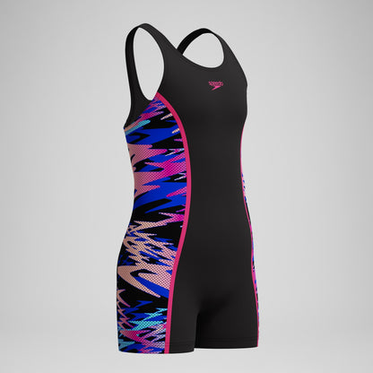 Girls Hyperboom Splice Muscleback Legsuit Black/Pink - Speedo