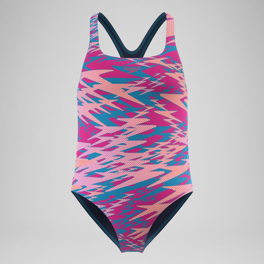 Girls Hyperboom Printed Medalist Swimsuit Blue/Pink - Speedo