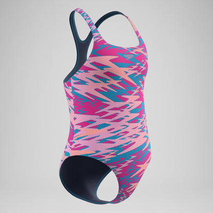Girls Hyperboom Printed Medalist Swimsuit Blue/Pink - Speedo