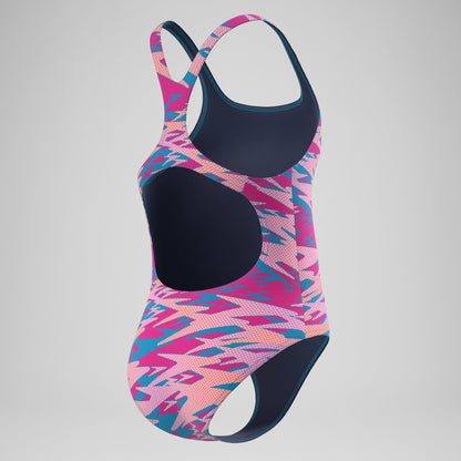 Girls Hyperboom Printed Medalist Swimsuit Blue/Pink - Speedo