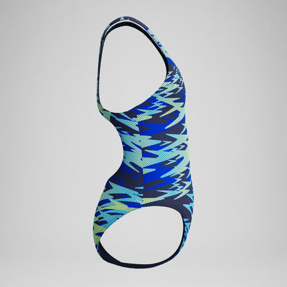 Girls Hyperboom Printed Medalist Swimsuit Blue/Green - Speedo