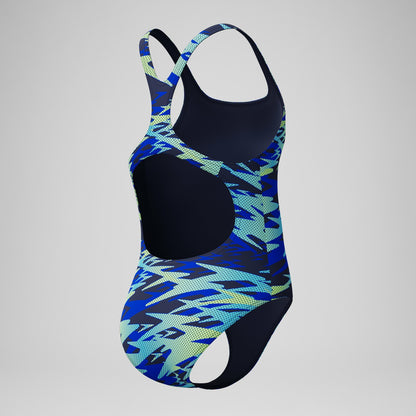 Girls Hyperboom Printed Medalist Swimsuit Blue/Green - Speedo