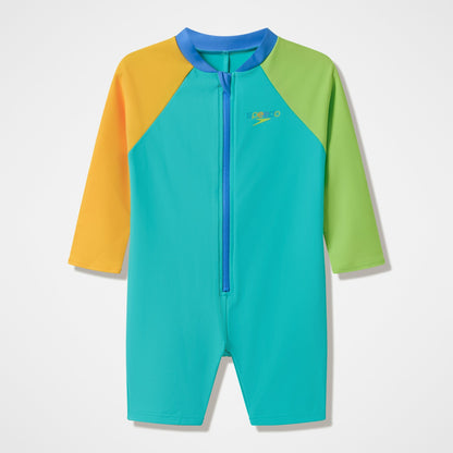 Infants Colourblock Long Sleeve Zip Swimsuit Green/Orange - Speedo
