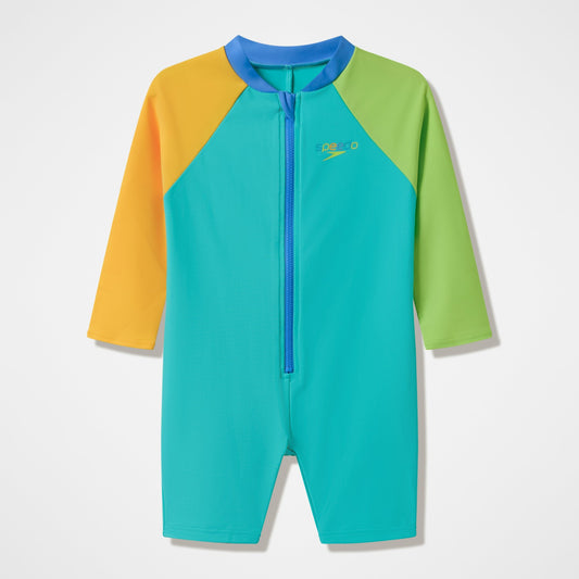 Infants Colourblock Long Sleeve Zip Swimsuit Green/Orange - Speedo