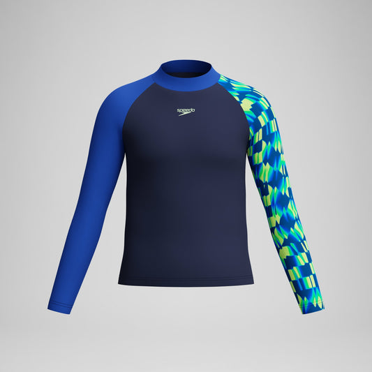 Boys Printed Long Sleeve Rashguard Navy/Green - Speedo