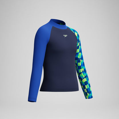 Boys Printed Long Sleeve Rashguard Navy/Green - Speedo