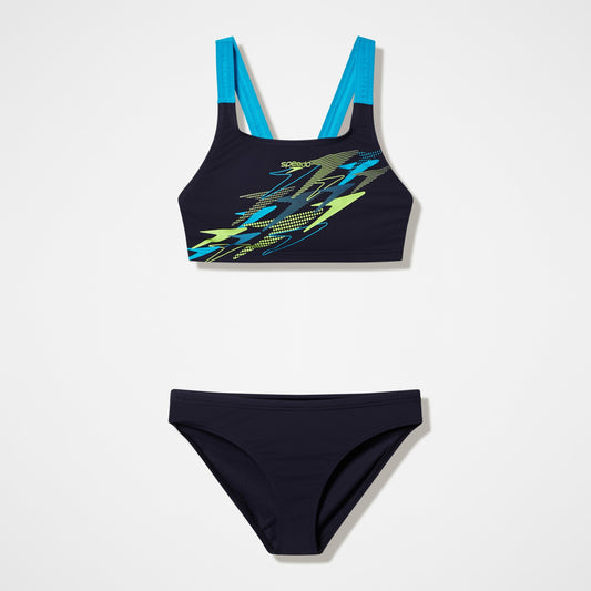 Medley Logo V-Back Bikini Set Black/Turquoise - Speedo