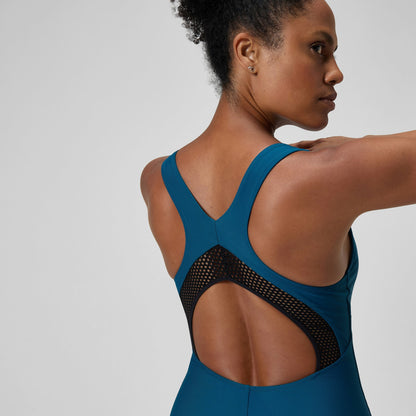 Solid Scoop Neck Mesh Swimsuit Dark Teal - Speedo