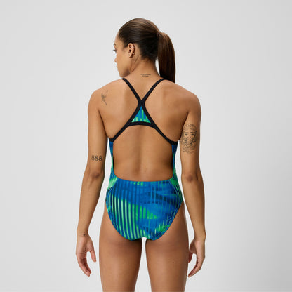 Club Training Printed Turnback Swimsuit Blue/Green - Speedo