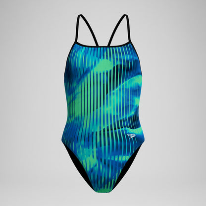 Club Training Printed Turnback Swimsuit Blue/Green - Speedo
