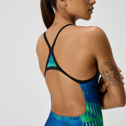 Club Training Printed Turnback Swimsuit Blue/Green - Speedo