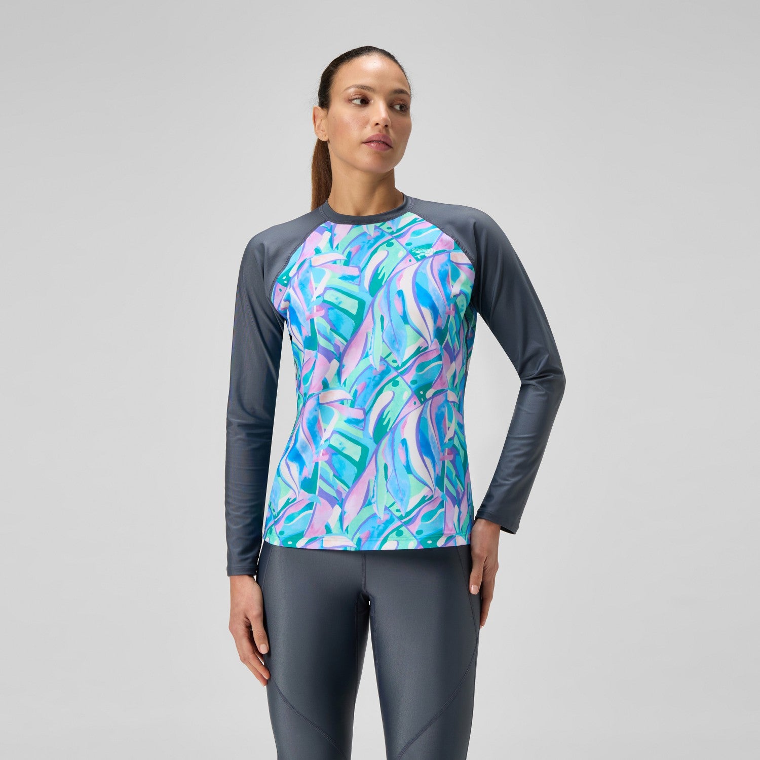Printed Long Sleeve Swim Shirt Grey/Green - Speedo