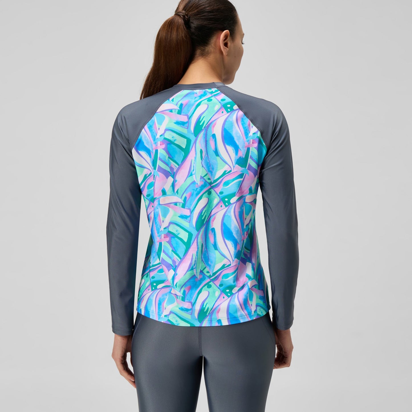 Printed Long Sleeve Swim Shirt Grey/Green - Speedo