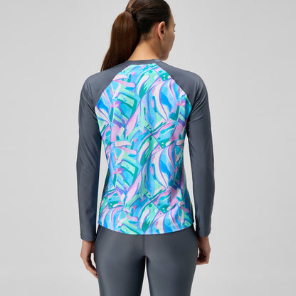 Printed Long Sleeve Swim Shirt Grey/Green - Speedo
