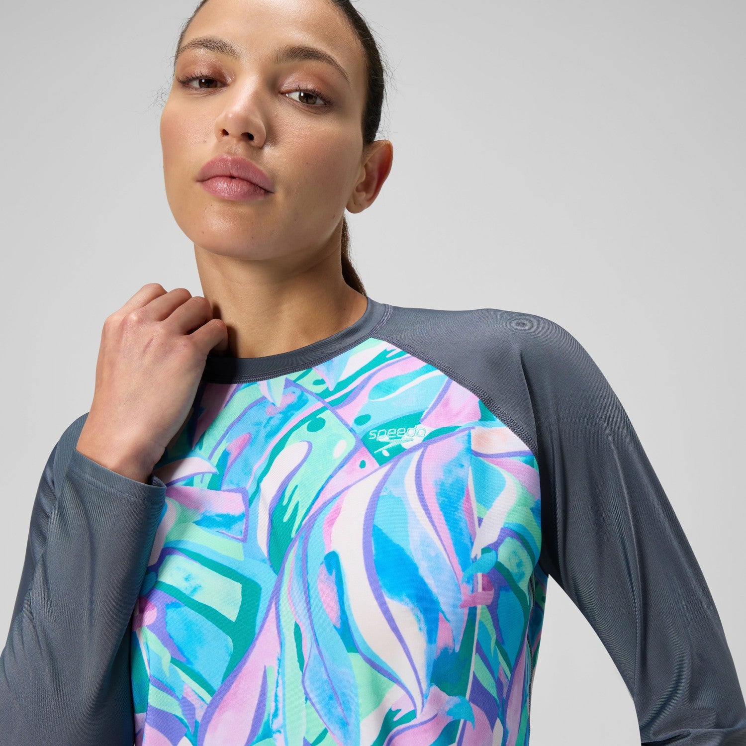 Printed Long Sleeve Swim Shirt Grey/Green - Speedo