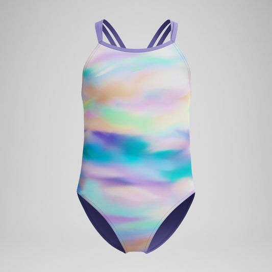 Girls Printed Twinstrap Swimsuit Purple/Green/Orange - Speedo