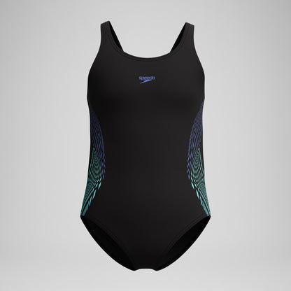 Girls' Placement Muscleback Swimsuit Black/Blue - Speedo