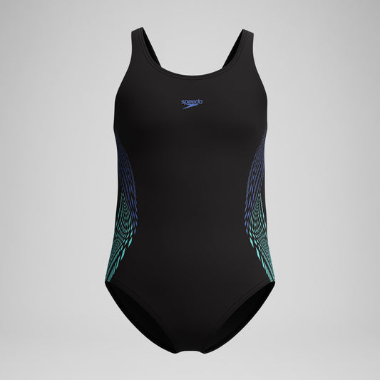 Girls' Placement Muscleback Swimsuit Black/Blue - Speedo