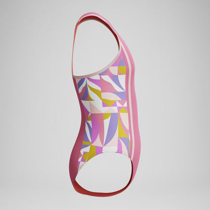 Girls Printed Spliced Racerback Swimsuit Pink - Speedo