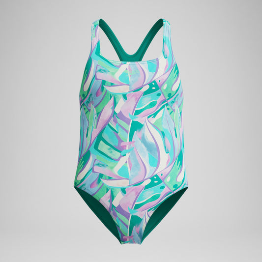Girls Medalist Printed Swimsuit Green/Purple - Speedo