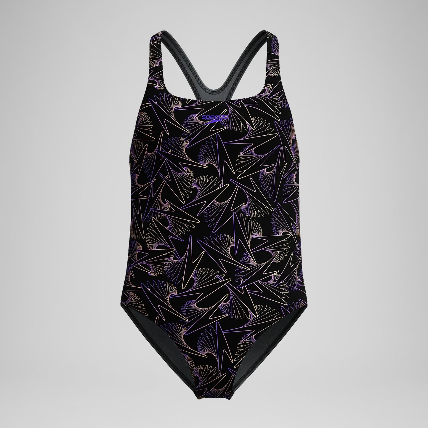 Girls Hyperboom Medalist Allover Print Swimsuit Black/Peach - Speedo