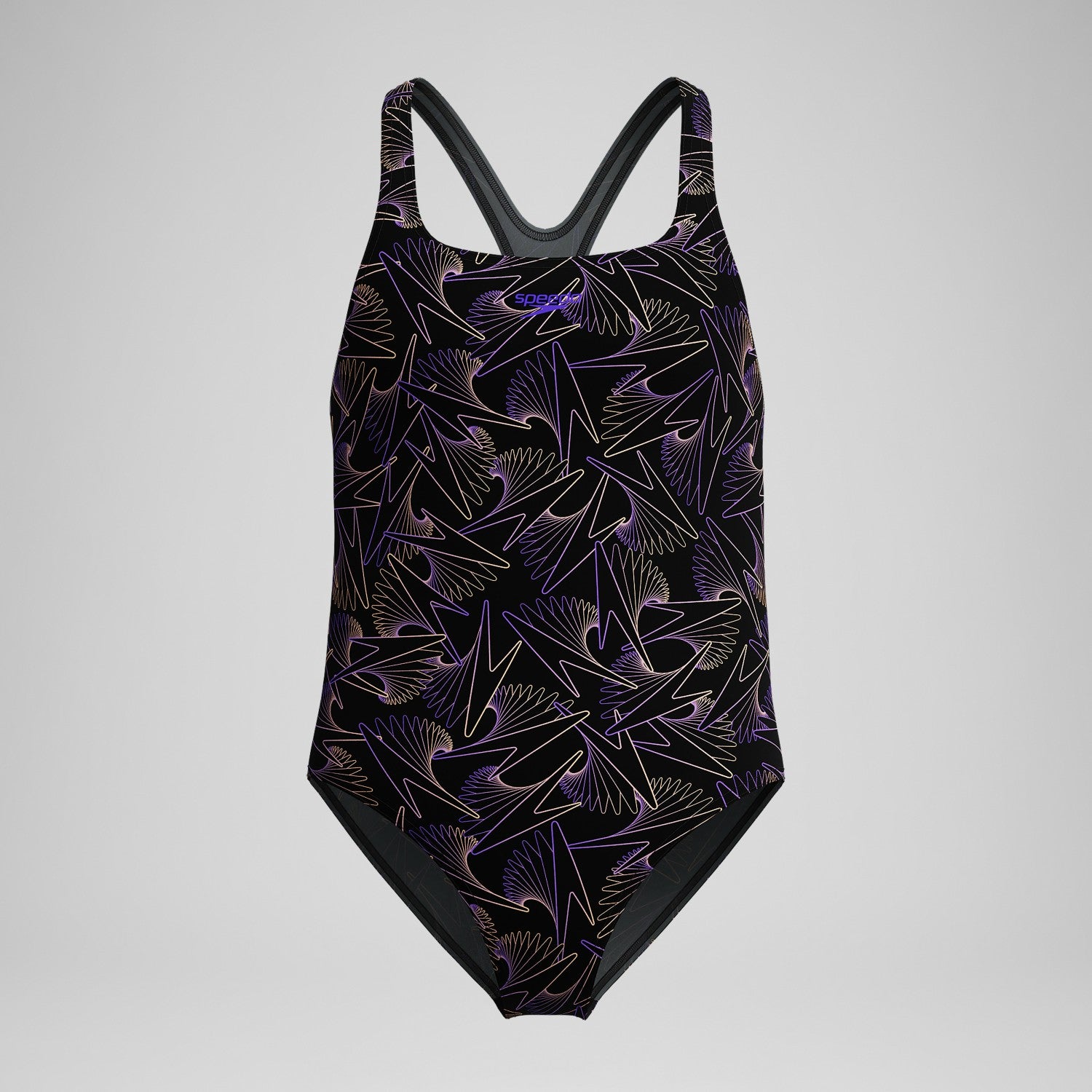 Girls Hyperboom Medalist Allover Print Swimsuit Black/Peach - Speedo