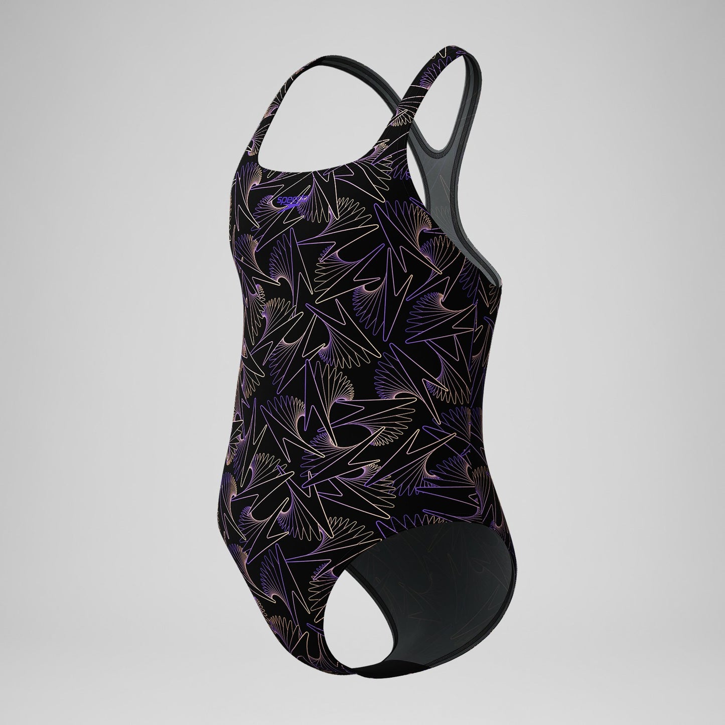 Girls Hyperboom Medalist Allover Print Swimsuit Black/Peach - Speedo