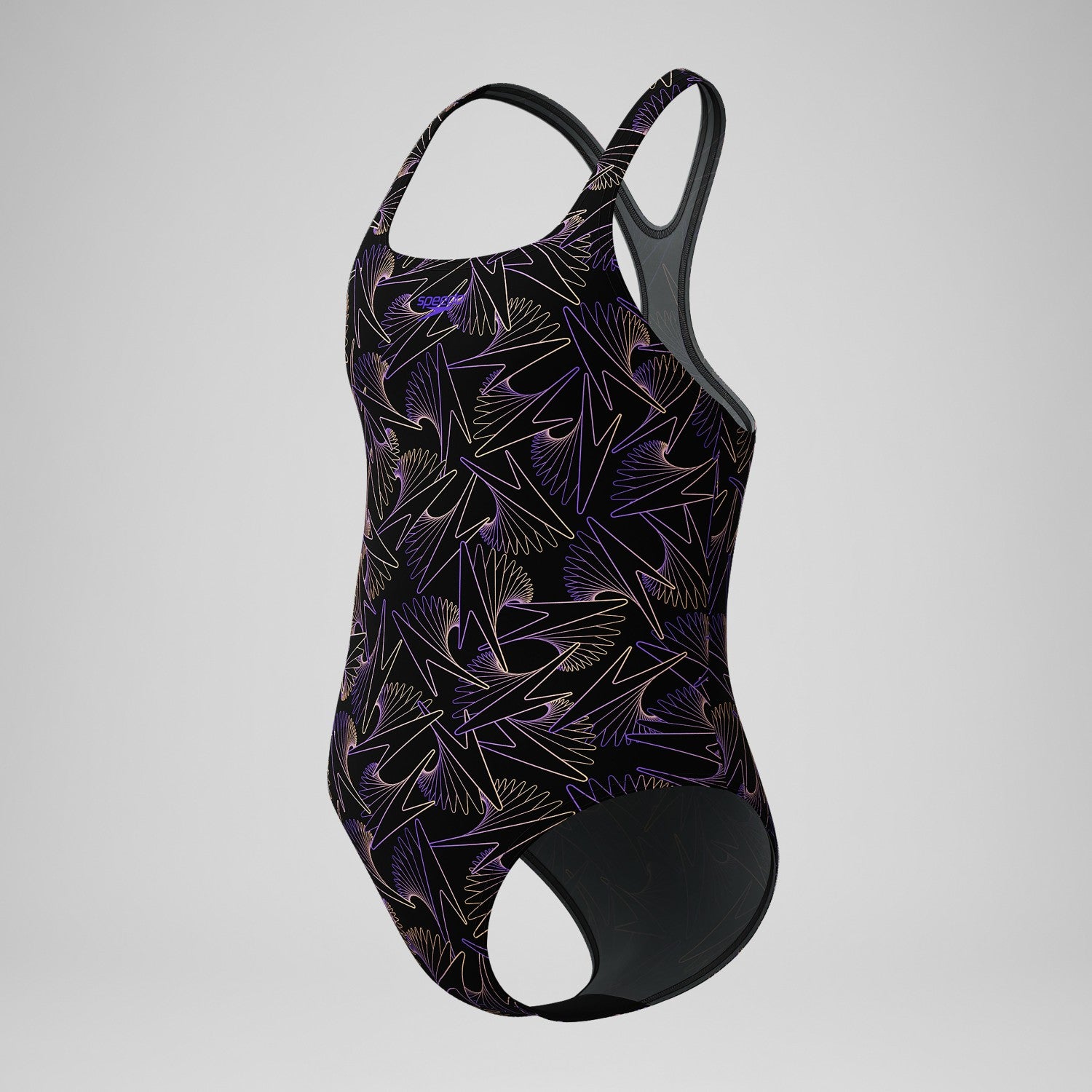 Girls Hyperboom Medalist Allover Print Swimsuit Black/Peach - Speedo