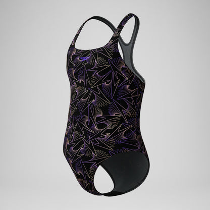 Girls Hyperboom Medalist Allover Print Swimsuit Black/Peach - Speedo