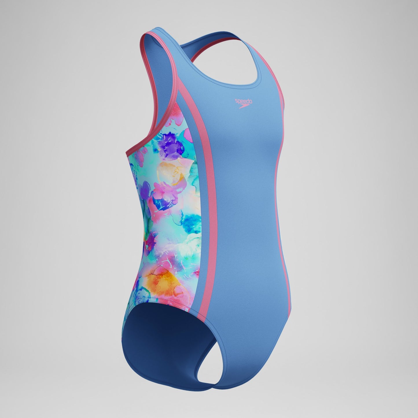 Girls Printed Spliced Racerback Swimsuit Blue - Speedo