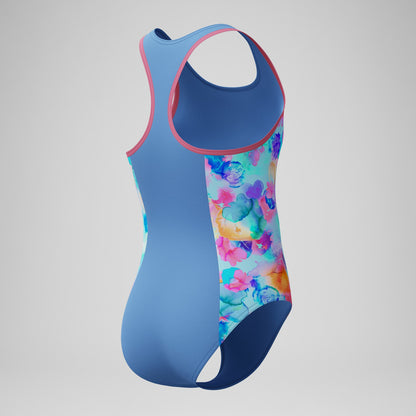 Girls Printed Spliced Racerback Swimsuit Blue - Speedo