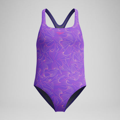 Girls Hyperboom Medalist Allover Print Swimsuit Purple/Pink - Speedo