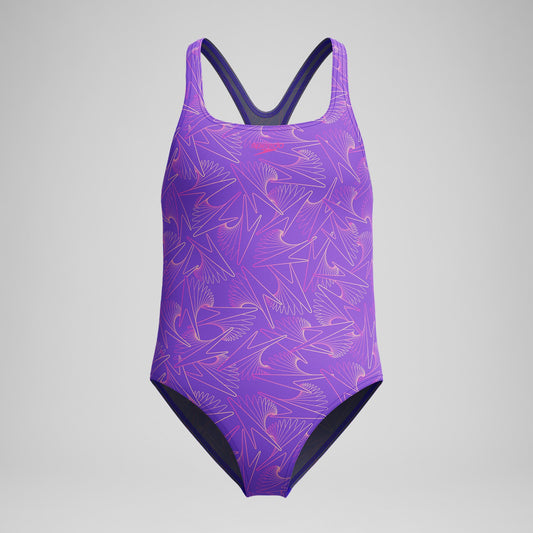 Girls Hyperboom Medalist Allover Print Swimsuit Purple/Pink - Speedo