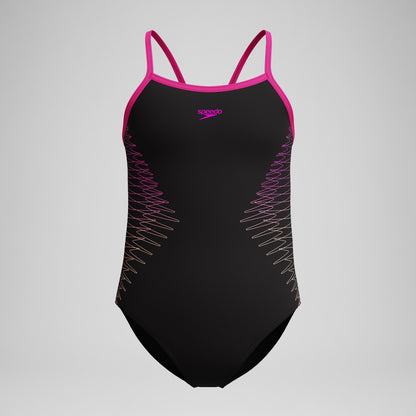 Girls Plastisol Placement Thinstrap Swimsuit Black/Pink - Speedo