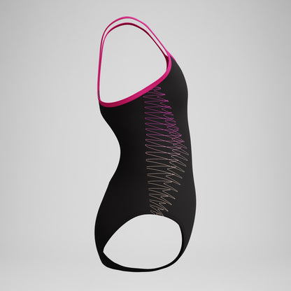 Girls Plastisol Placement Thinstrap Swimsuit Black/Pink - Speedo