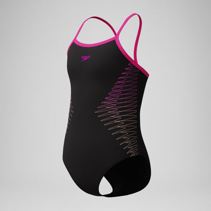 Girls Plastisol Placement Thinstrap Swimsuit Black/Pink - Speedo