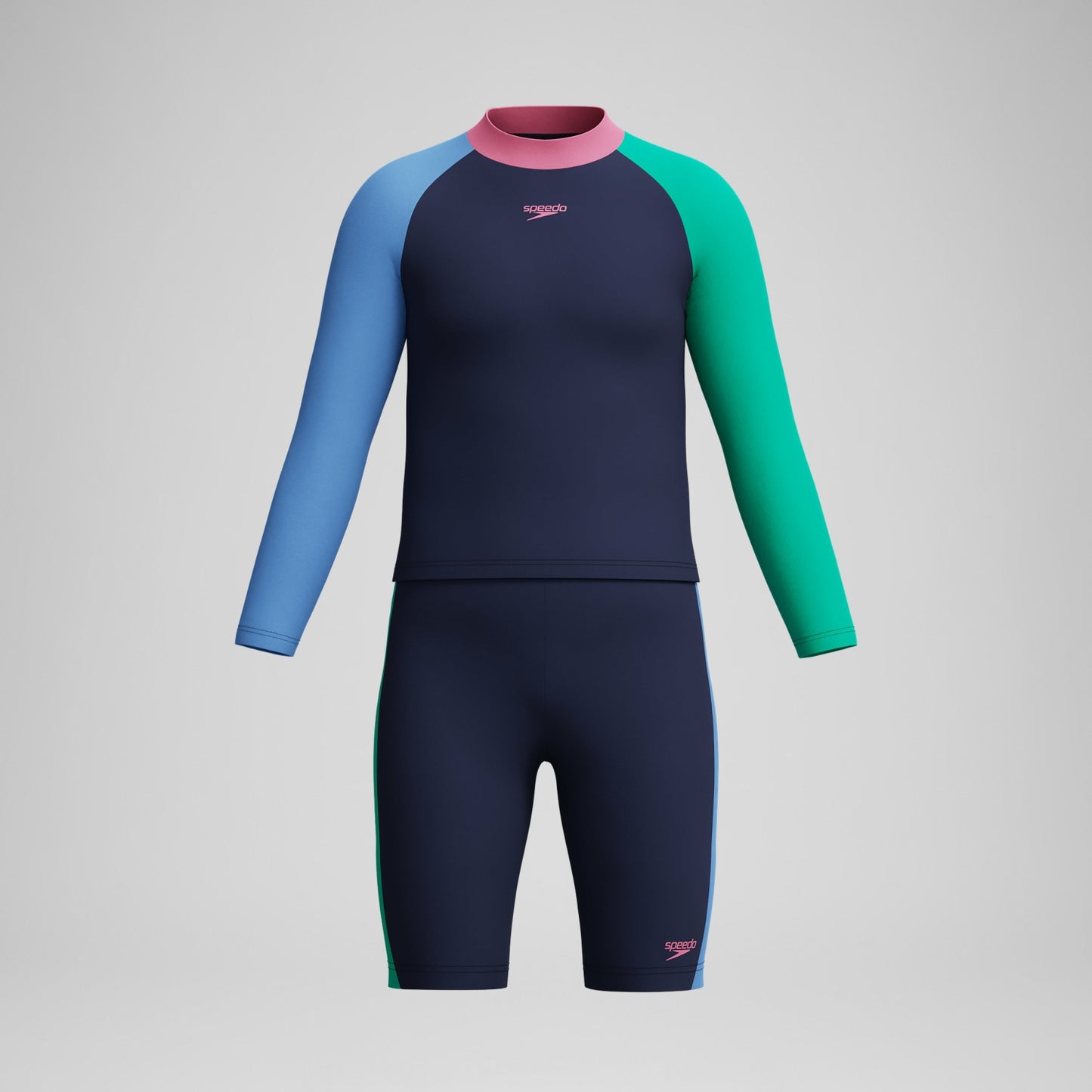 Girls' Colourblock Rash Top & Jammer Set Black/Pink - Speedo